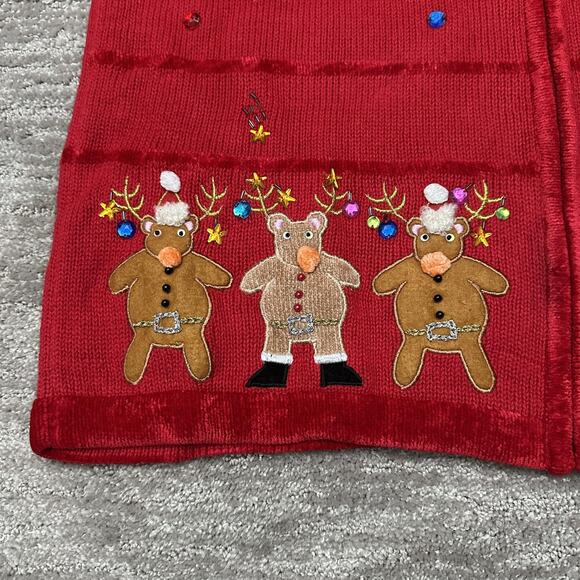 Quacker Factory Sweater Womens Large Red Christmas Reindeer Gingerbread Zip - Picture 4 of 12